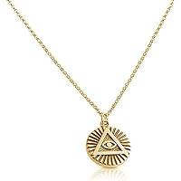 14K Gold Plated 925 Sterling Silver Illuminati Circle All Seeing Eye Charm Pendant Coin Medallion Medal Necklace