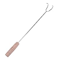 Happyyami barbeque meat flipper grilling tools for outdoor grill food flipper steak flipper hook stainless steel cookware roasting meat hooks bbq meat hooks wooden handle barbecue Bamboo