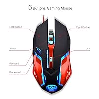 TNI Multi-Color LED Gaming Mouse with 6 Buttons, USB Wired 3200 DPI Tournament Grade for PC or Mac with Advance Software Driver (Red/Black)