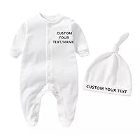 Personalized Name Newborn Outfit with Hat Clothes Set Custom Baby One Piece Bodysuit Long Sleeve
