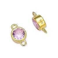 4pcs Adabele Real Gold Plated Sterling Silver October Birthstone Link 4mm/0.16 Inch Pink Tourmaline Cubic Zirconia Gemstone Connector Hypoallergenic for Jewelry Making SXP5-10