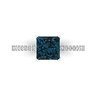 Clara Pucci 1.63ct Princess Cut Solitaire with Accent Natural London Blue Topaz gemstone designer Modern Ring Real 14k White Gold