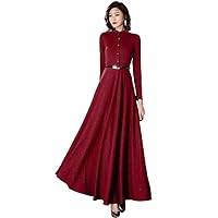 Long Sleeve Dress Autumn/Winter Red Waist Thick Style Ankle Swing