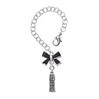 Silvertone London's Big Ben Clock Tower - Black Bow Charm Accessory for Tumblers and Thermal Cups