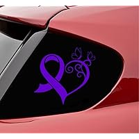 Cancer Ribbon Heart Butterfly Vinyl Decal Sticker (Purple)