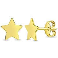 14k Yellow Gold Polished Star Push Back Earrings For Little Girls and Preteens - Adorable Celestial Jewelry For Younger Teen Girls - Sweet Star Earrings For Little Girls