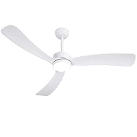 White Ceiling Fan with Light Remote 52in 6Speed Silent Reversible Motor 3CCT Dimmable LED Height Adjustable Timer Memory Function Modern Plastic Blade Vacation Mode Indoor Outdoor Bedroom use