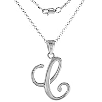 Small 3/4 inch Sterling Silver Script Initial C Pendant Necklace for Women Flawless High Polished 16-20 inch