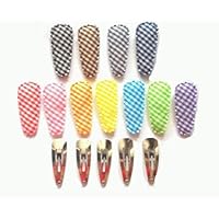 24 Set Mix assorted colors small Gingham Hair Clip Cover and Silver Clip Size 35 mm