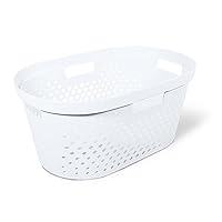 Clorox Laundry Basket Plastic - Portable Clothes Hamper with Handles – Sturdy Storage Bin for Bedroom and Baby Nursery, 1 Bushel, White