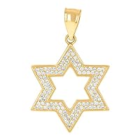 10k Yellow Gold Mens CZ Cubic Zirconia Simulated Diamond Religious Judaica Star of David Religious Symbol Charm Pendant Necklace Jewelry for Men