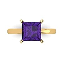 Clara Pucci 3.1 ct Princess Cut Solitaire Purple Amethyst Classic Anniversary Promise Engagement ring Solid 18K Yellow Gold for Women
