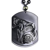 Obsidian crystal wolf head nine tail fox obsidian necklace pendant bead with bead chain for wen
