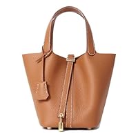 Women's Genuine Leather Soft Bucket Bags Stylish Lock Design Small Handbags Casual Satchel Ladies Daily Shoulder Bags