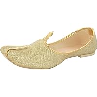 Men's Roy Gold Glitter Punjabi Jutti Indian Handmade Gold Shoes Loafers, Khussa Shoes Juti India Wedding Kurta Sherwani Khussa Mojari Men's