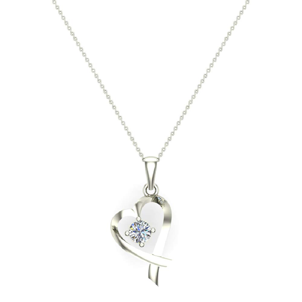 Dainty Heart Pendant Round 4mm Diamond Necklace 14K Solid Gold 0.25 CTW