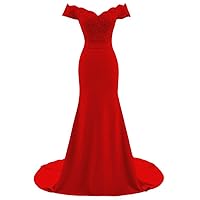 Women's Off Shoulder Mermaid Prom Gowns Beaded Bridesmaid Dress