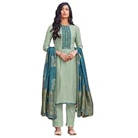 Blue Viscose Cotton Silk Indian Muslim Women Party Wear Straight Salwar kameez Fancy Bollywood Dress 1235