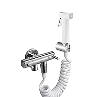 Qiangcui Handheld Square Spray Gun Toilet Spray Gun Set, with Holder Rubber Pads Water Separator Hose, Chrome Brass/467