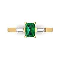 1.02ct Emerald Baguette cut 3 stone Solitaire with Accent Simulated Green Emerald designer Modern Ring 14k Yellow Gold