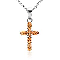 RKGEMSS Handmade Citrine 925 Sterling Silver Cross Necklace, AAA+ Natural Citrine Fancy Pendant, 925 Silver Wedding Jewelry, Gifts For Women