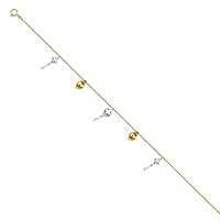 14K Tri Color Hanging Charm Anklet 14k Tri Color Gold Length 9+1’' Tri Color Gold Anklet For girls