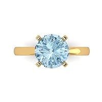 Clara Pucci 3.0 ct Round Cut Solitaire Natural Light Blue Aquamarine Engagement Bridal Promise Anniversary Ring in 14k Yellow Gold