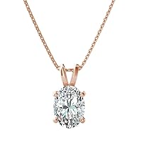 The Diamond Deal VS1-VS2 Clarity (.25-1.00 Carat) Cttw Lab-Grown Oval Shape Solitaire Diamond Pendant Necklace Womens Girls |14k Yellow or White or Rose/Pink Gold with 18