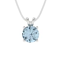 Clara Pucci 0.95ct Round Cut Fine Pendant Aquamarine Blue Simulated diamond Gem Solitaire Pendant With 16