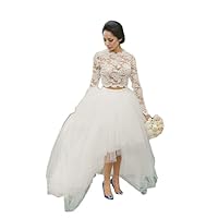 Mollybridal Tulle Illusion Long Sleeves Wedding Dresses 2 Pieces for Bride 2023
