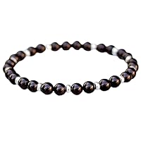 Unisex Bracelet 6mm Natural Gemstone Black Onyx Round shape Smooth cut beads 7 inch stretchable bracelet for men & women. | STBR_01484