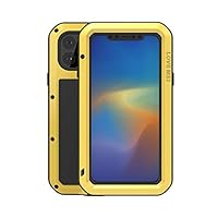LOVE MEI Compatible for iPhone 11 Pro Max Metal Case, Heavy Duty Military Bumper Robust Dustproof Shockproof Anti-Drop Aluminum Metal Full Body Protection case Cover with Tempered Glass (Yellow)