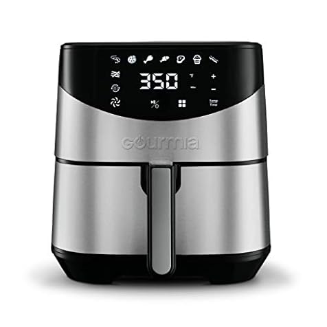 Gourmia GAF645 Digital Stainless Steel Air Fryer - Oil-Free Healthy Cooking - 6-Quart Capacity - 8 Cook Modes - Removable Basket - Free Recipe Book Included