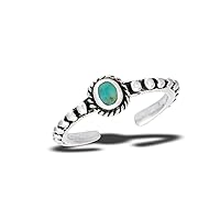 Sterling Silver Oval Synthetic Simulated Turquoise Bali Toe Ring 925 Adjustable Midi Band