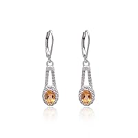 RKGEMSS Natural Citrine with White Topaz Silver Dangle Earrings ~ 925 Sterling Silver Oval Earrings ~ Wedding Jewelry ~ Birthday Gift