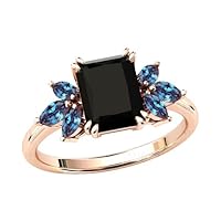2.5 CT Vintage Black Onyx Engagement Ring Emerald Cut Black Onyx Antique Wedding Ring Art Deco Alexandrite Ring 14k Gold Black Onyx Bridal Ring