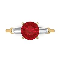 Clara Pucci 2.1 ct Round Baguette Cut 3 stone Solitaire Simulated Ruby Accent Anniversary Promise Engagement ring 18K Yellow Gold