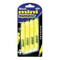 BAZIC Yellow Mini Fluorescent Highlighter with Cap Clip, 4 Per Pack