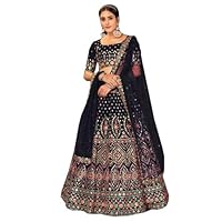 Black Multi Thread Gota Patti Embroidered Indian Wedding Special Georgette Chaniya Choli Attached Waist Belt Bollywood Lehenga Dress 1232