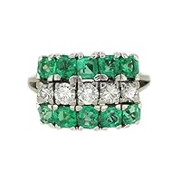 GLOW SPECTRA JEWELS 2 CT Asscher Shape Simulated Green Emerald & White Cubic Zirconia Cluster Prong Setting Women's Wedding Engagement Ring In 14K White Gold Plated 925 Sterling Silver (2 Cttw)