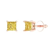 0.4ct Princess Cut Conflict Free Solitaire Canary Yellow Unisex Stud Earrings 14k Rose Gold Screw Back conflict free Jewelry