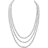 JYX Pearl Long Strand Necklace 6.5-7.5mm Natural Round Freshwater White Pearl Necklace Long Swaeter Necklace 63