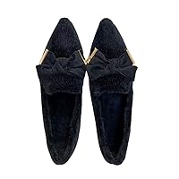 Women Pointed Toe Short Faux Fur Flat Slip-on Fashion Casual Lip On Flats or Microsuede Ballet Flat with Cozy Faux Fur Lining