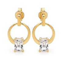 0.65 CT Emerald Cut Created Diamond Solitaire Dangle Earrings 14k Yellow Gold Over