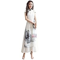China Traditional Elegant Women White Cheongsam Dresses Orientale Clothing Chinese Style Hanfu Tang Suit
