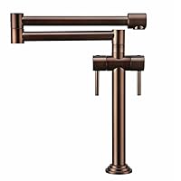 Pot Filler Faucet, Deck Mounted Folding Stretchable Pot Filler Faucet, Brass Double Handle Single Hole Joint Swing Arm Kitchen Sink Mixer Tap,Brown