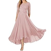 Mother of The Bride Dresses for Wedding Applique Mother of Groom Dress for Women High Low Evening Dress Half Sleeves