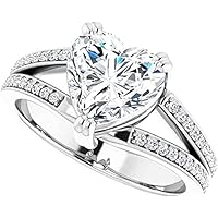 Moissanite Star 2 CT Heart Cut Colorless Moissanite Engagement Ring Wedding/Bridal Ring Set, Solitaire Split Shank Solid Sterling Silver Vintage Antique Anniversary Promise Ring Gift for Her