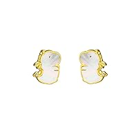 Cute Dragon Cartoon Tiny Stud Earrings 925 Sterling Silver Cubic Zirconia Crystal White Shell Dinosaur Animal Studs Earring Dianty Birthday Jewelry Gifts for Women Girls Hypoallergenic