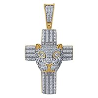 925 Sterling Silver Yellow tone Mens Marquise Round CZ Cubic Zirconia Simulated Diamond Panther Cross Religious Charm Pendant Necklace Pen Jewelry Gifts for Men